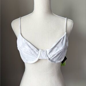 Skatie Marbled White Women’s Swim Top Tie Back Adjustable Straps Size Small NWT